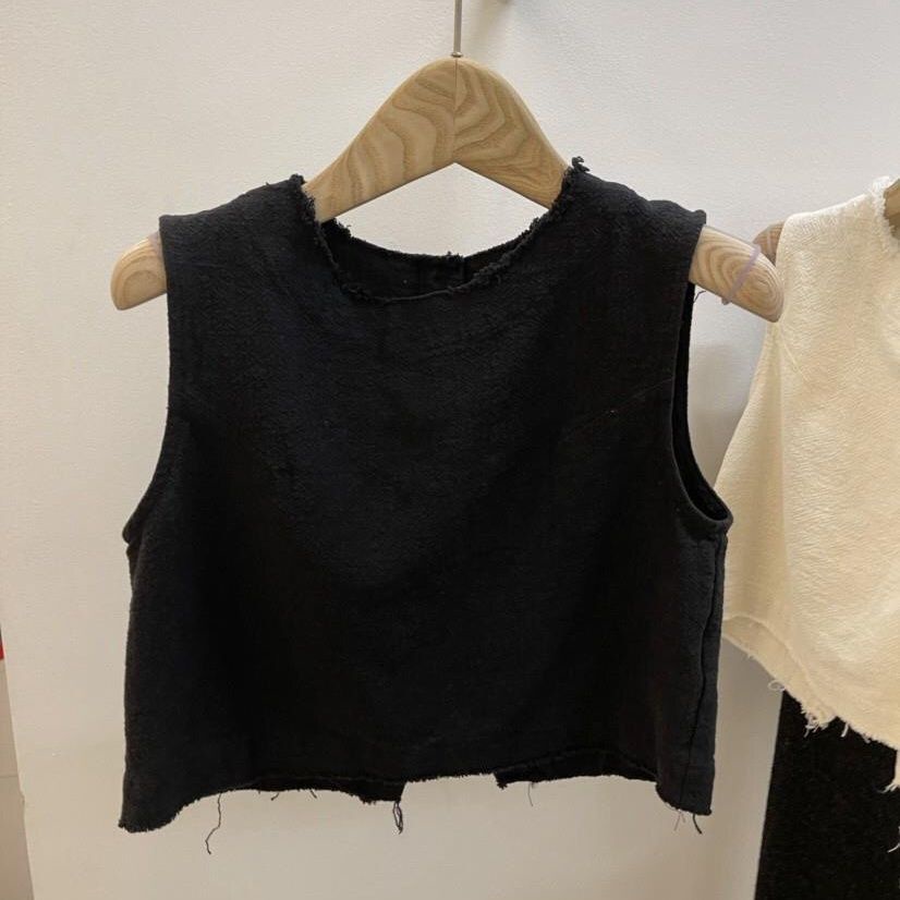 Áo Cotton Lanh Cổ Tròn Không Tay Thời Trang Xuân Hè Hàn Quốc 2023 Cho Nữ