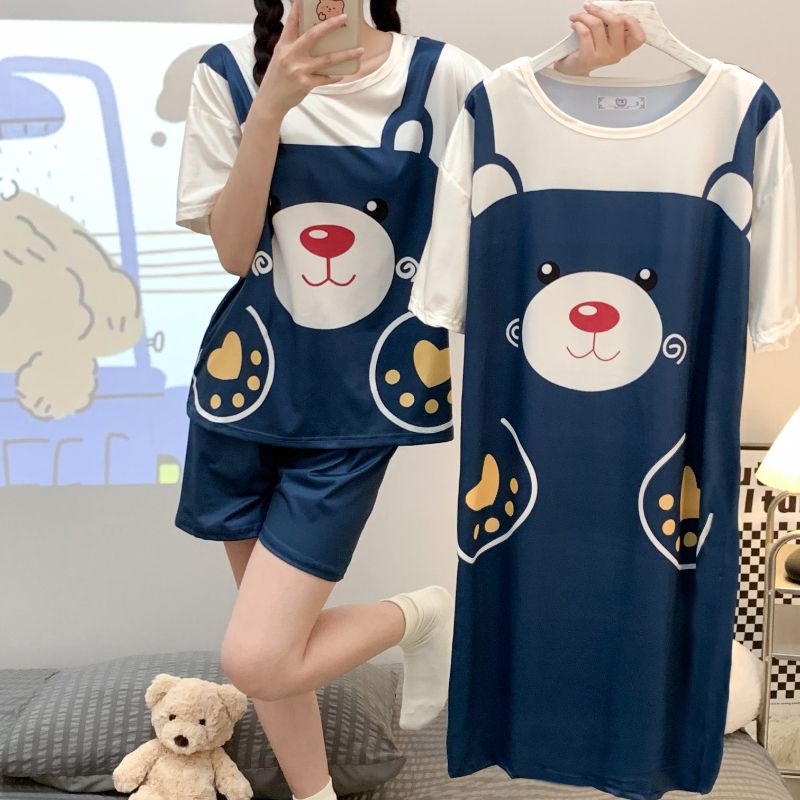 Bộ Đồ Ngủ Ba Món Áo Tay Ngắn Phối Quần Short In Hoạt Hình Dễ Thương Thời Trang Mùa Hè Cho Bạn Gái