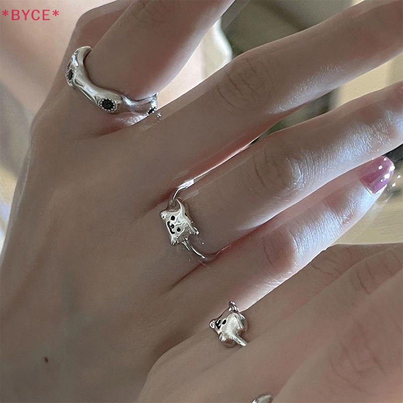 Nhẫn Mạ Bạc Hình Chú Chó Hoạt Họa Đáng Yêu Có Thể Điều Chỉnh Cho Nữ Mới