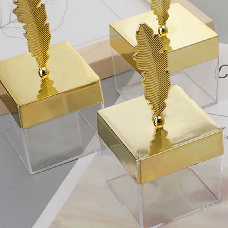 Set 24 Hộp Đựng Kẹo Hình Vuông Trong Suốt Có Nắp Lông Vũ Trang Trí Tiệc Cưới