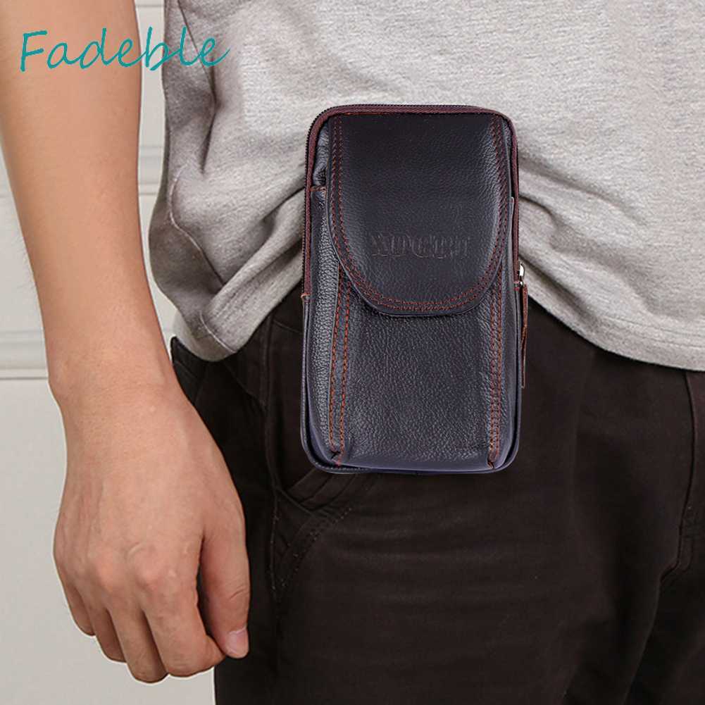 Túi Đeo Thắt Lưng Da Bò Ba Ngăn Đựng Điện Thoại Màu Trơn Dành Cho Nam