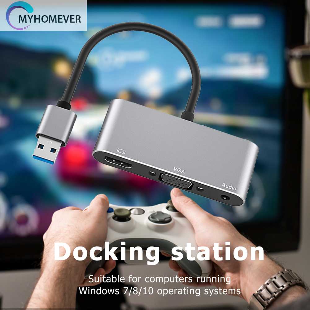 Bộ ChuyểN ĐổI Âm Thanh 3 Trong 1 1080P HD USB 3.0 Sang VGA HDMI-compatible 3.5