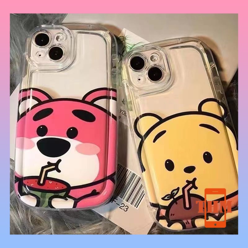 Ốp lưng iPhone Gấu dâu tây hoạt hình và gấu Pooh,  xà phòng, đệm khí, vỏ mềm Cho Iphone 6 / 6S / 6splus / se / 7 / 7plus / 8 / 8plus / X / xs / xsmax / 11 / 12 / 13 / 14 / Plus / Pro / Pro Max-401