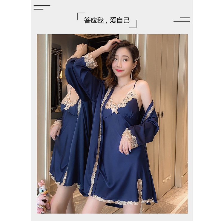 Bộ Đồ Ngủ Hai Dây Bằng Lụa Mát Màu Trơn Phối Ren Gợi Cảm Thời Trang Xuân Thu Hàng Mới 2023 Dành Cho Bạn Nữ