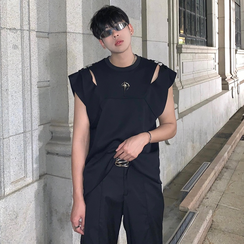 Áo Thun Không Tay Phối Nút Kim Loại Thời Trang Mùa Hè Dành Cho Nam