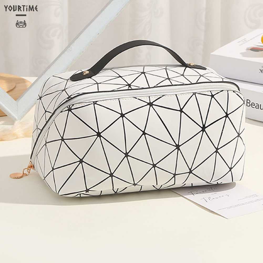 Túi Đựng Mỹ Phẩm Da PU Mềm Họa Tiết Lưới Hình Thoi Dung Tích Lớn Thích Hợp Làm Quà Tặng