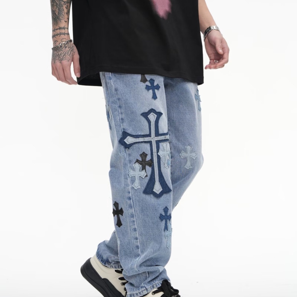 Quần Jean Dài Dáng Rộng Ống Suông Cỡ Lớn Kiểu Đường Phố Mỹ Cá Tính Cho Nam Và Nữ