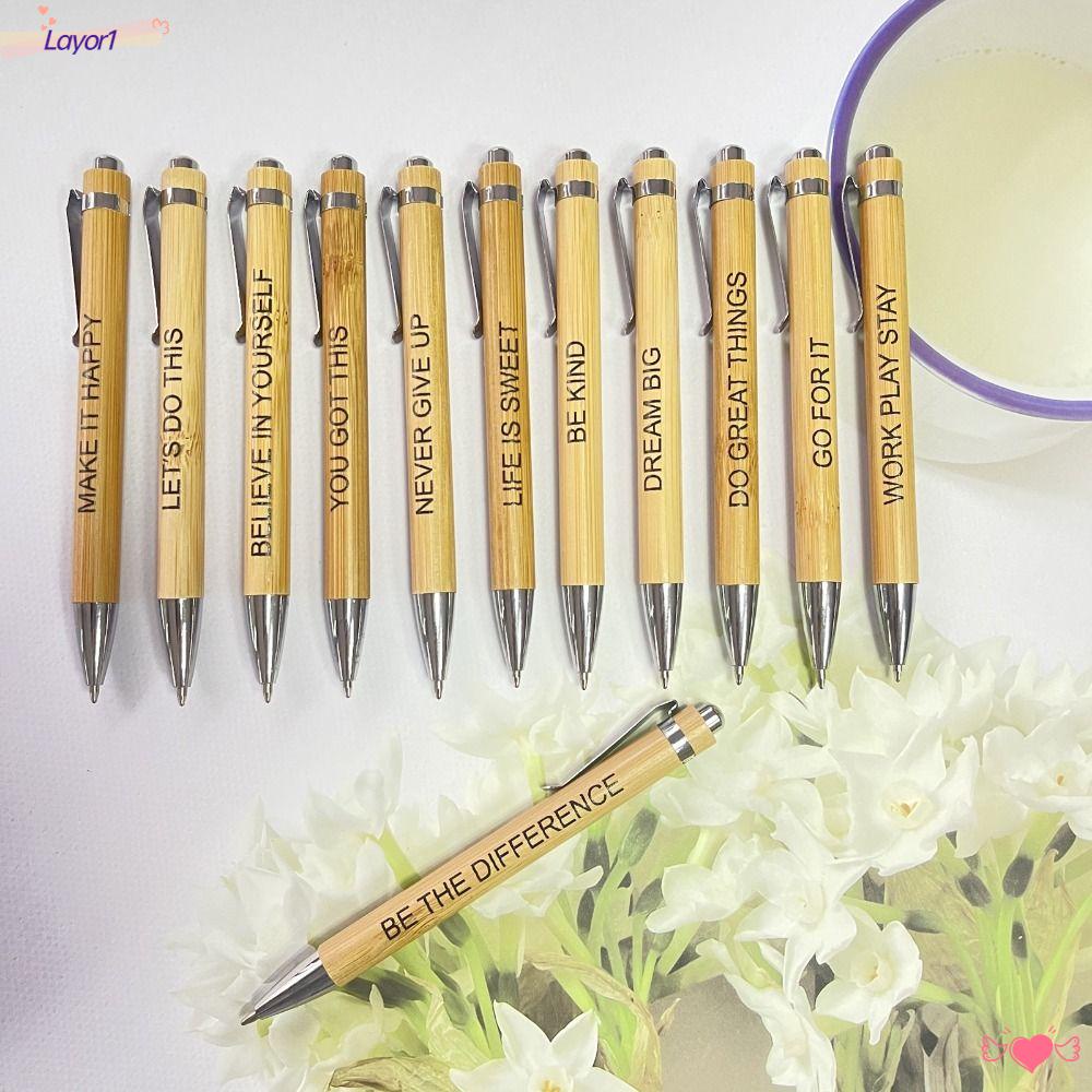 LAYOR1 Set 12 Bút Bi Bằng Tre Có Thể Thu Gọn Tiện Dụng Chất Lượng Cao