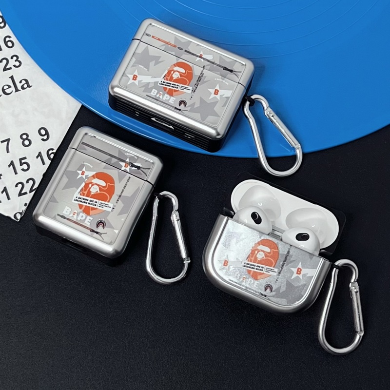 Vỏ Bảo Vệ Hộp Sạc Tai nghe không dây AirPods 1 / 2 gen3 Pro2 2022 Mạ Màu Bạc Thời Trang Có Móc Chống Rơi