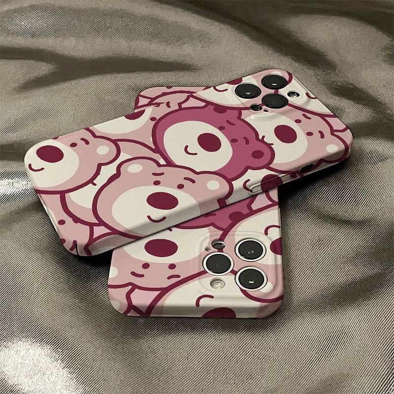 Ốp Điện Thoại Dẻo Họa Tiết Gấu &amp; Dâu Tây Dễ Thương Cho iphone 14 13 12 11 pro max 7 8 plus x xs xr xsmax