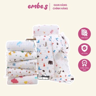 Chăn, mền, khăn tắm xô nhăn sợi tre 6 lớp kiluta cho bé 110x110cm embe.s