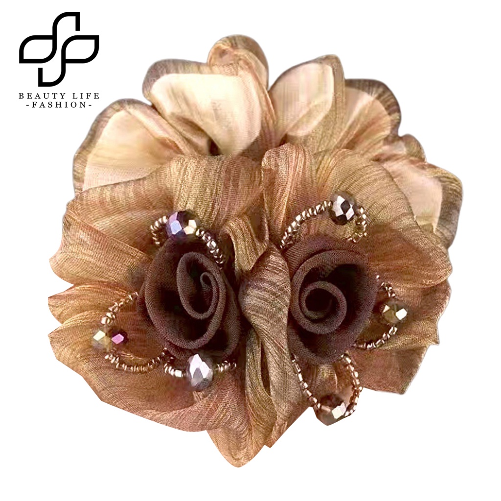 Dây Buộc Tóc Vải Mềm Co Giãn Cao Chống Rơi Đính Hạt Trang Trí Hoa Thời Trang