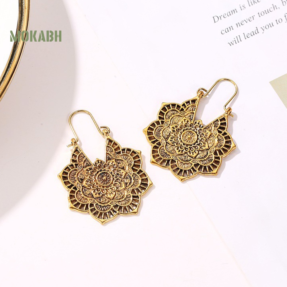 [Mok Abh] Khuyên Tai Họa Tiết Hình Hoa Kiểu Dáng Vintage