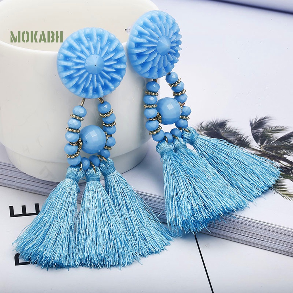 [Mok Abh] Bông Tai Tròn Đính Hạt Nhựa Resin Phong Cách Bohemian