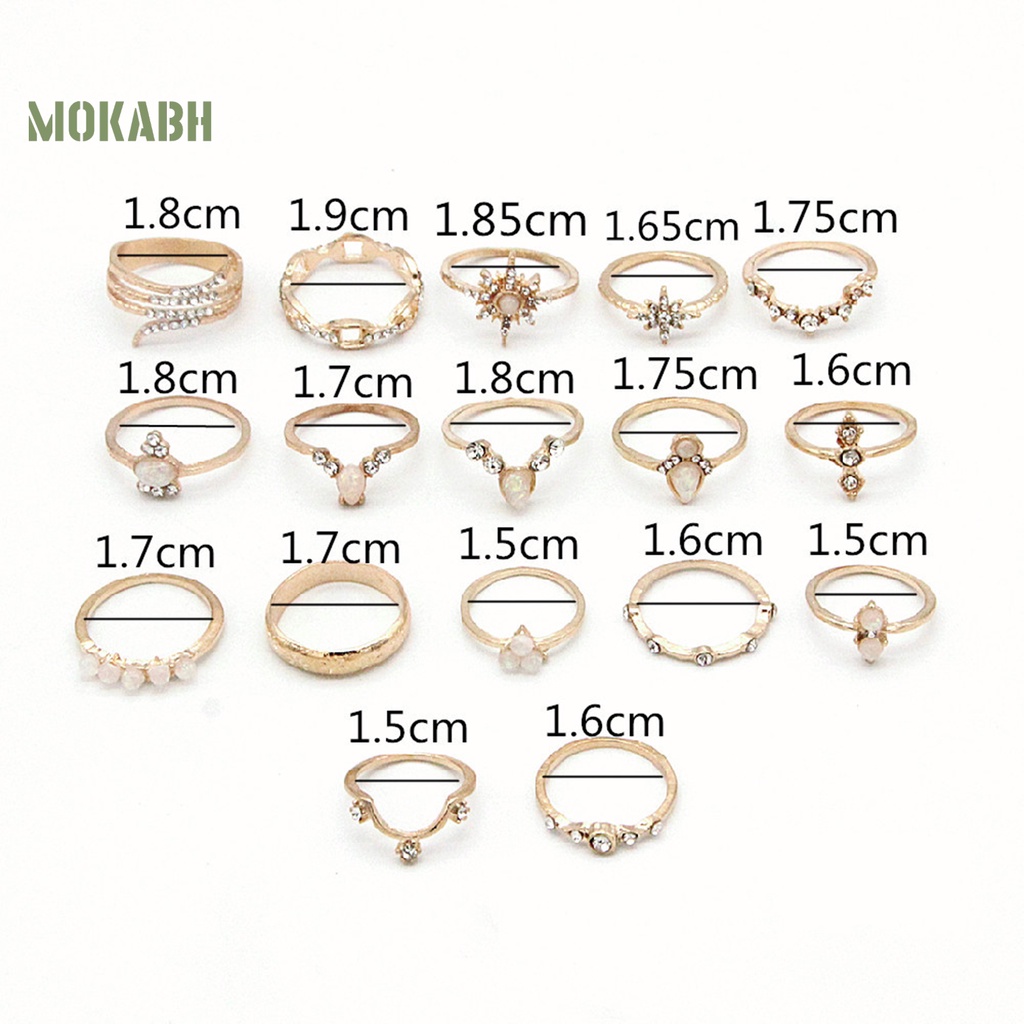 [Mok Abh] set 17 Nhẫn Đeo Giữa Ngón Tay Theo Phong Cách Bohemian