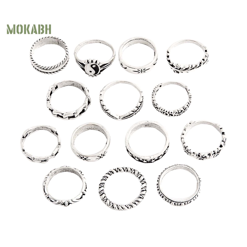 [Mok Abh] Bộ 14 Nhẫn Đeo Khớp Ngón Tay Thiết Kế Tinh Tế Dễ Phối Đồ Thời Trang Cho Nữ
