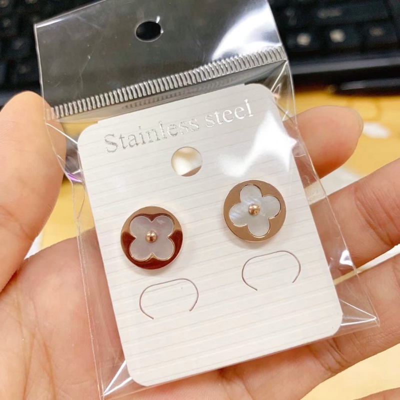 Bông Tai Thép Titan Hình Cỏ Bốn Lá / Tròn Đính Kim Cương Nhân Tạo Phong Cách ins Thời Trang