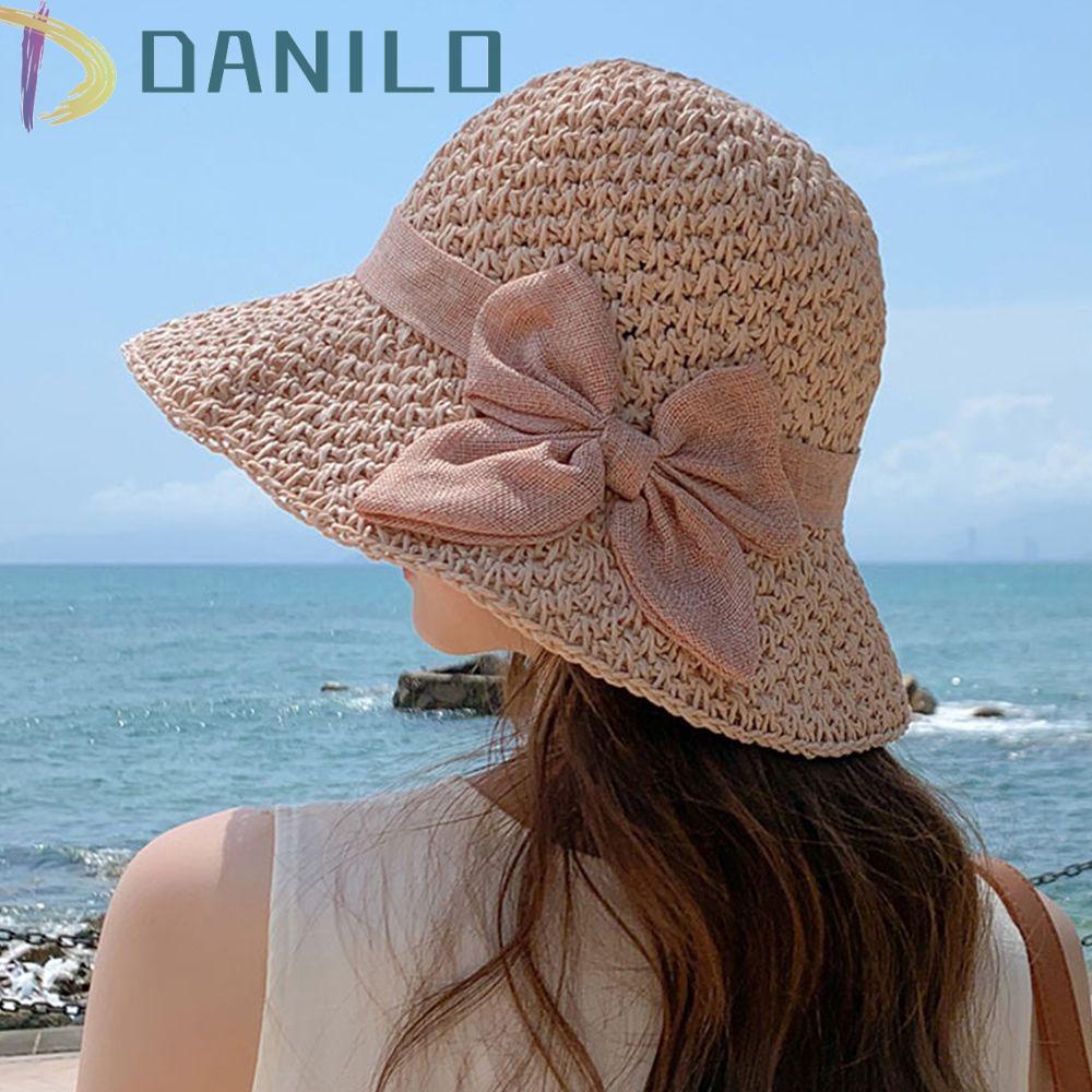 Mũ Bucket Chống Nắng Tia UV Màu Trơn Đính Nơ Phong Cách Hàn Quốc Cho Nữ