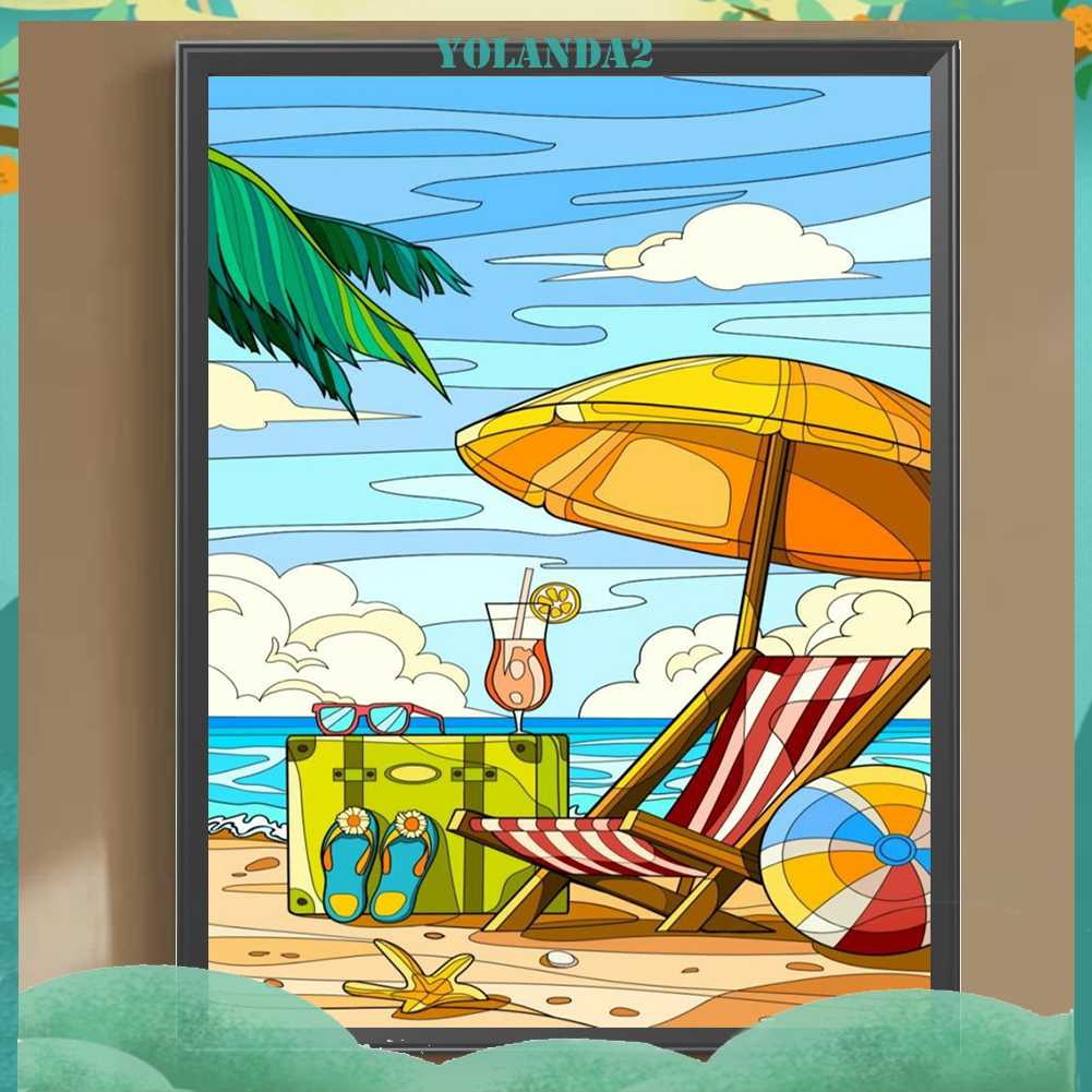 Tranh Đính Đá Kim Cương Toàn Bộ 5D DIY Hình Vẽ Ghế Bãi Biển Trang Trí Nhà Cửa