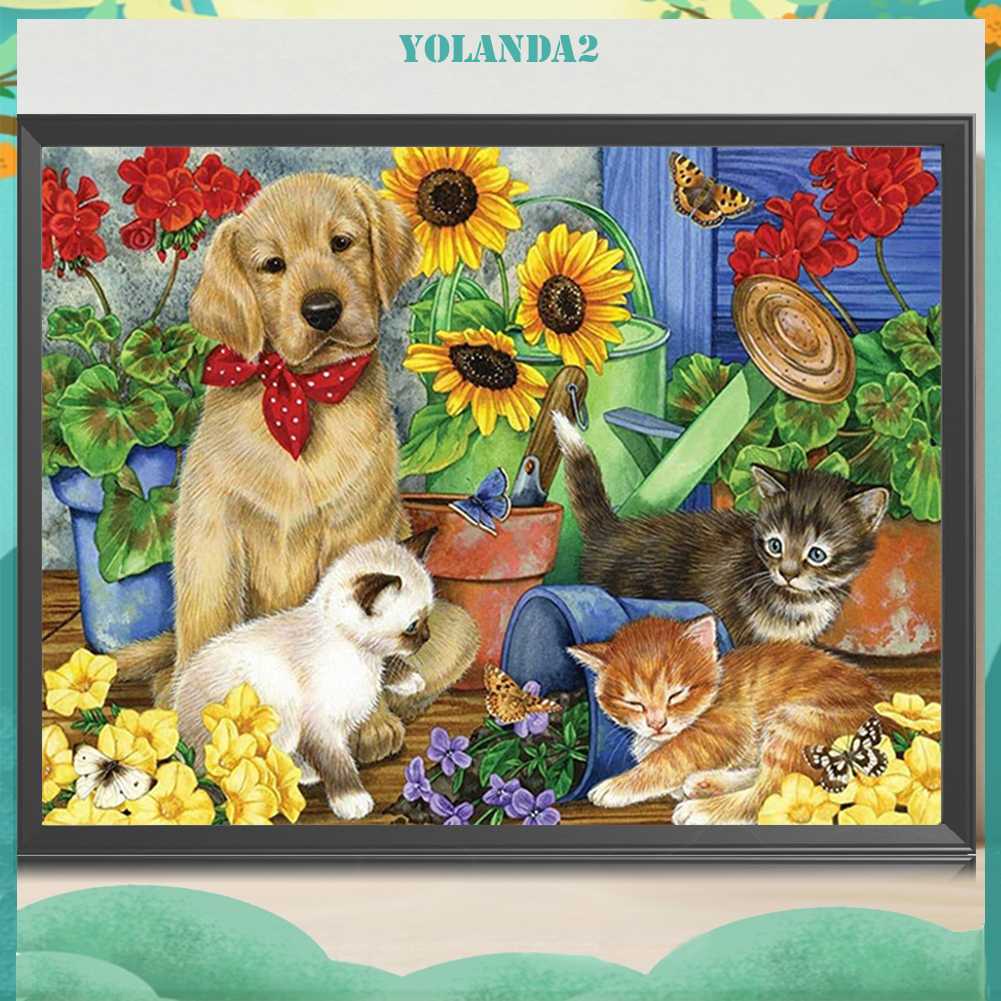 Tranh Đính Đá Kim Cương Toàn Bộ 5D DIY Hình Vẽ Chó Mèo Trang Trí Nhà Cửa