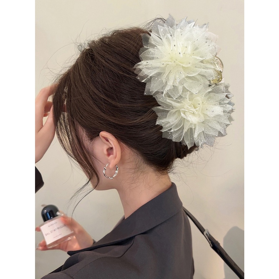 Kẹp Tóc Đuôi Ngựa Bằng Acrylic Hình Hoa Lưới Đính Kim Cương Phong Cách Hàn Quốc