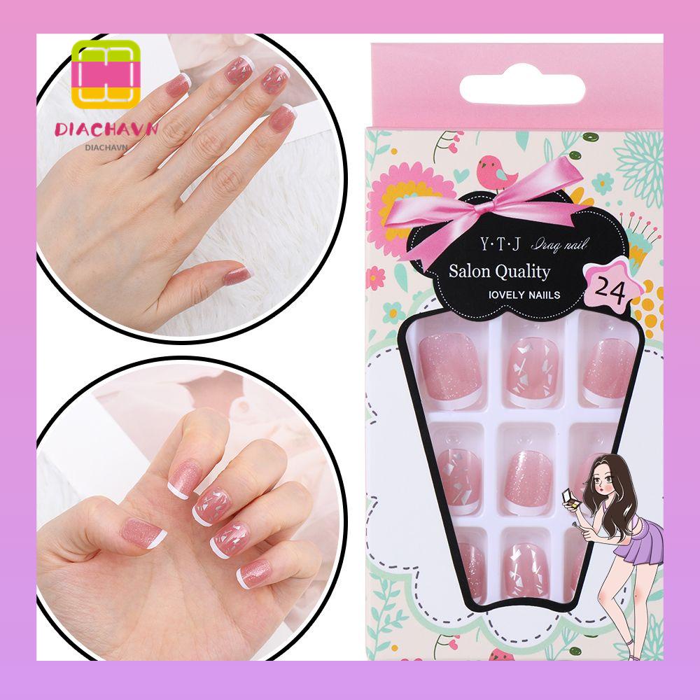 Hộp 24 Móng Tay Giả Ngắn Đầu Tròn Phong Cách Pháp
