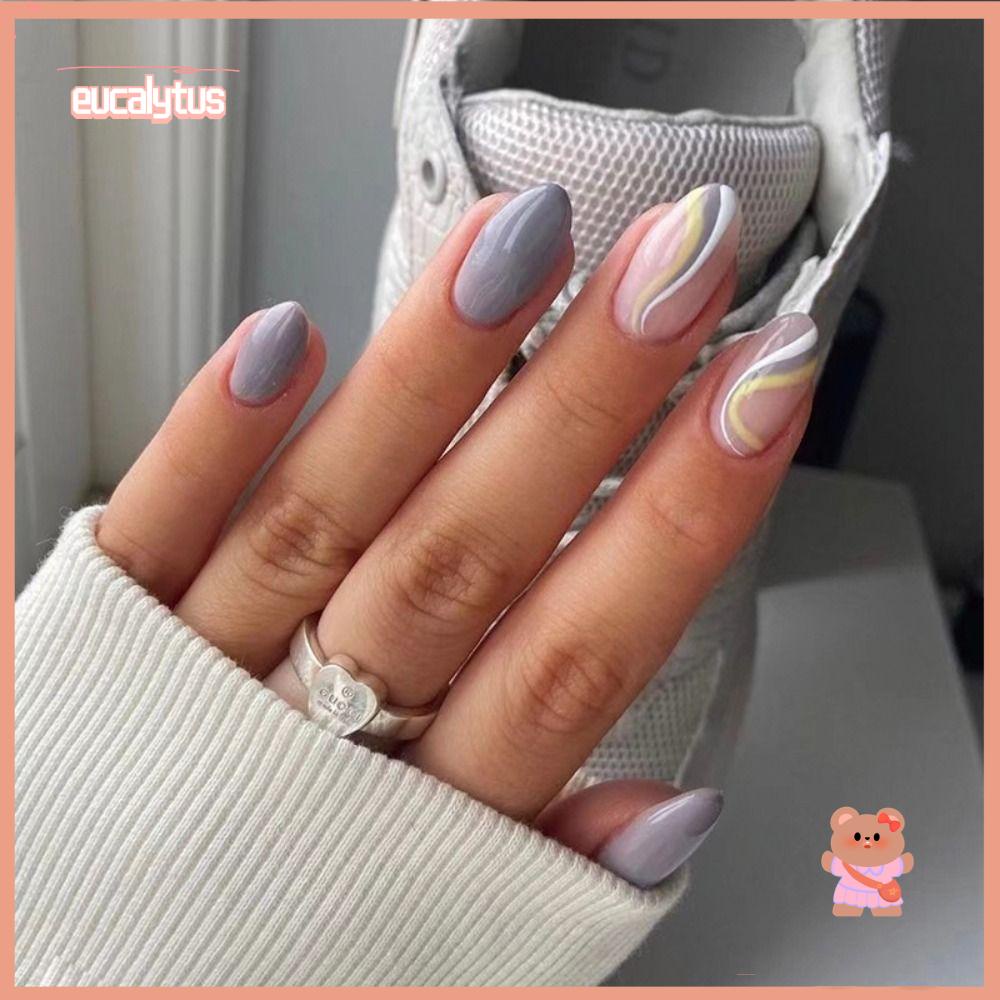 Set 24 Móng Tay Giả Họa Tiết Hoa Và Gợn Sóng Nhiều Màu Sắc