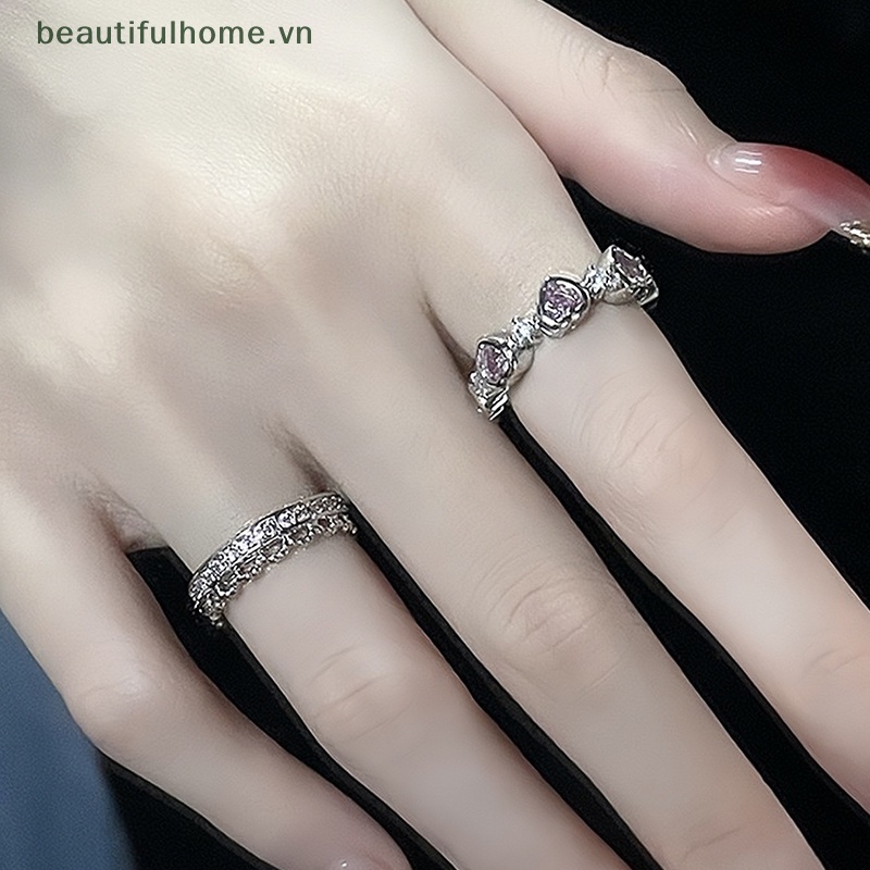 [beautifulhome] Nhẫn Đính Đá Zircon Hình Trái Tim / Hình Học Tối Giản Có Thể Điều Chỉnh Trang Sức Dự Tiệc Tối Giản Cá Tính [