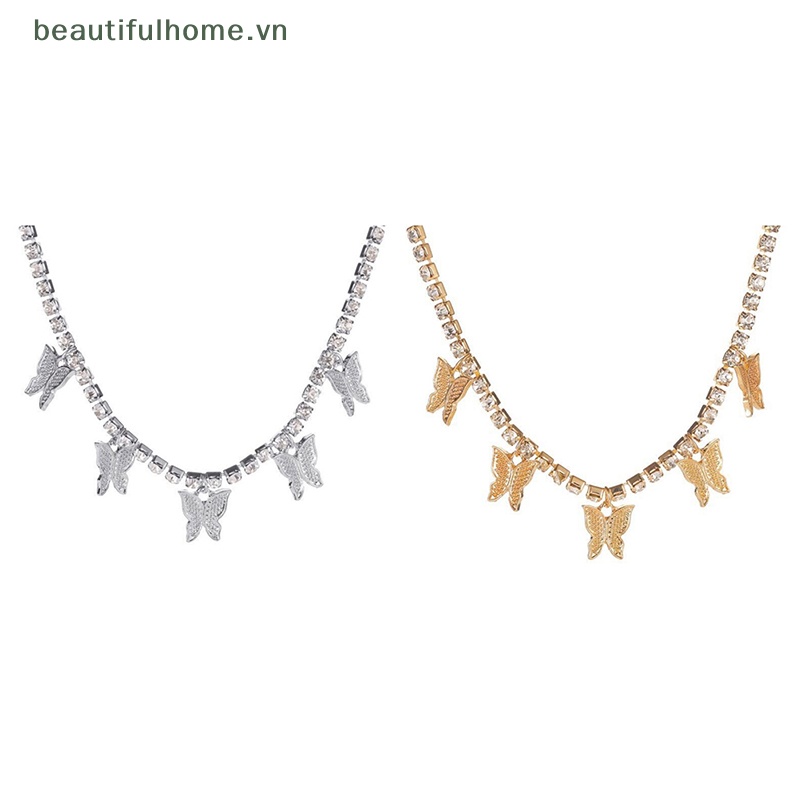 [beautifulhome] Vòng Cổ Choker Vàng Mặt Hình Bướm Đính Đá Cổ Điển Thời Trang Dành Cho Nữ