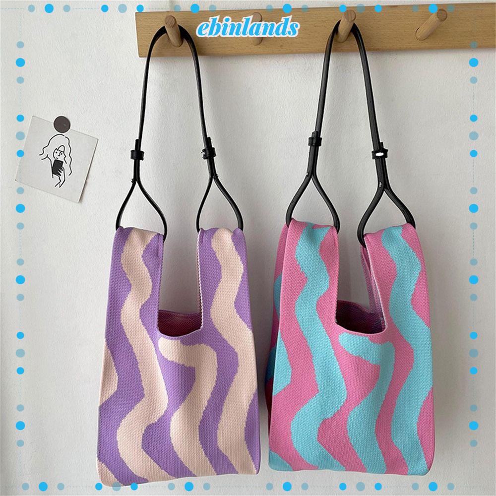 Túi Tote Thắt Nút Họa Tiết Kẻ Sọc Thời Trang Phong Cách Châu Âu