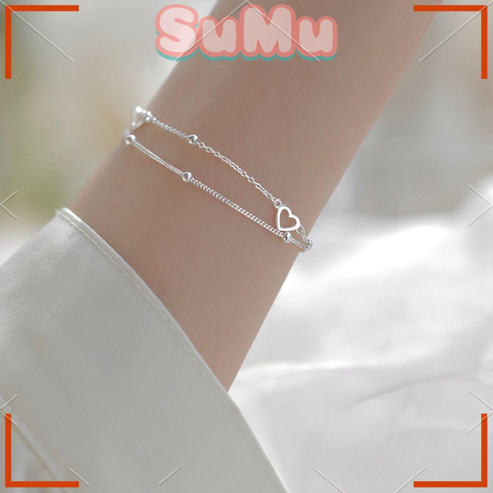 Vòng Tay Mạ Bạc 925 Mặt Hình Trái Tim Thanh Lịch Cho Nữ