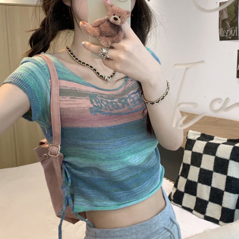 Áo Dây Rút Dáng Ôm In Chữ Phong Cách Hàn Quốc 2023 Cho Nữ