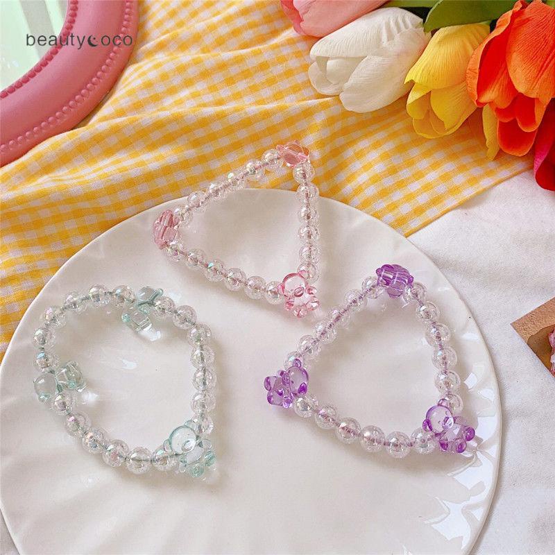 Beautycoco🍊Dây buộc tóc hình gấu đính hạt pha lê trong suốt màu kẹo dễ thương cho nữ