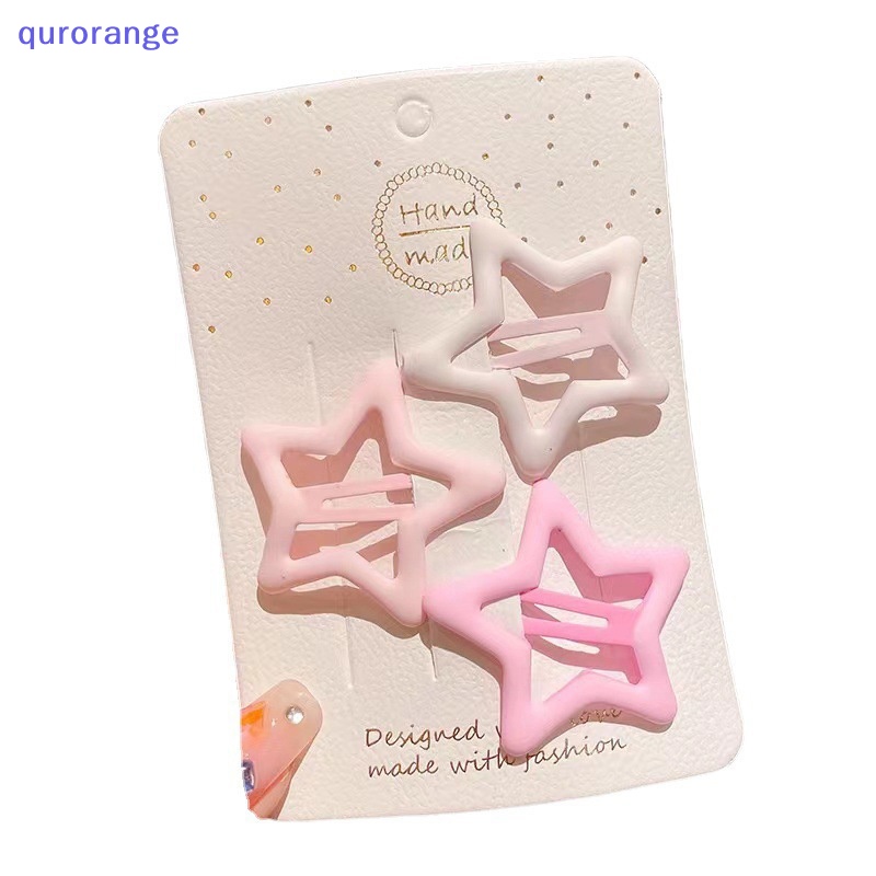 Bộ 3 Kẹp Tóc Hình Học / Ngôi Sao / Trái Tim Màu Hồng Ngọt Ngào Thời Trang Cho Nữ