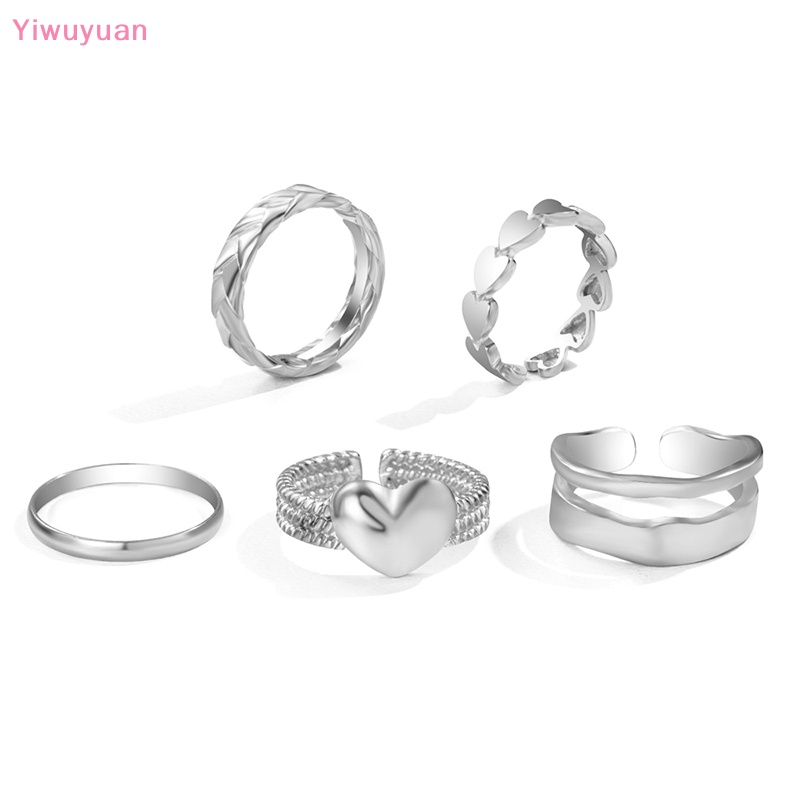 Bộ 5 Nhẫn Kim Loại Đeo Đốt Ngón Tay Thiết Kế Hình Học Phong Cách Punk Cổ Điển Mới