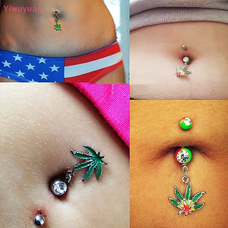 < Yiwuyuan > Khuyên Rốn Đính Đá Zircon Hình Lá Phong Thời Trang Mới Cho Nữ
