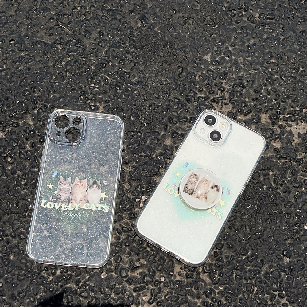 Ốp Điện Thoại TPU Dẻo Trong Suốt Họa Tiết Chú Mèo Dễ Thương Chống Sốc Kèm Giá Đỡ Cho iPhone 11 13 12 14 Pro Max