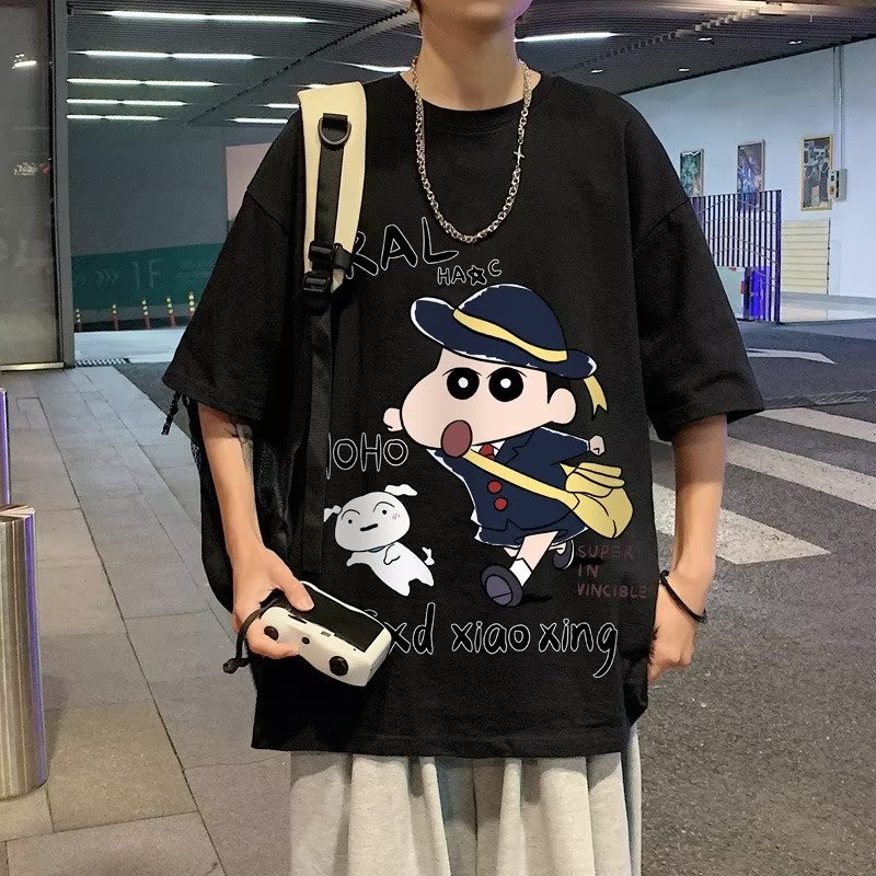 Áo Thun Tay Ngắn Dáng Rộng In Hình Cậu Bé Bút Chì Shin Thời Trang Mùa Hè 2023 Cho Nam Và Nữ Size M-5XL