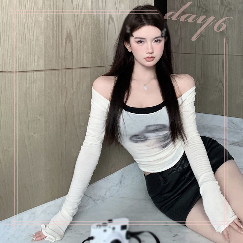 Set Áo Thun Lửng Tay Dài + Áo Dây Thời Trang Dành Cho Nữ