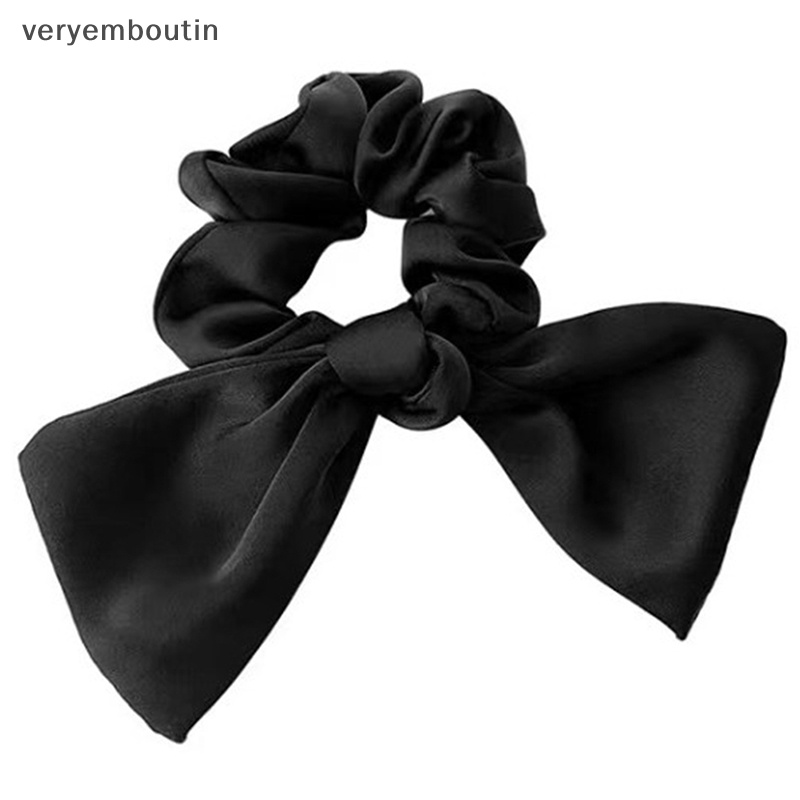 Băng Đô Cài Tóc Co Giãn Màu Trơn Đính Nơ Đen Thời Trang Cho Nữ