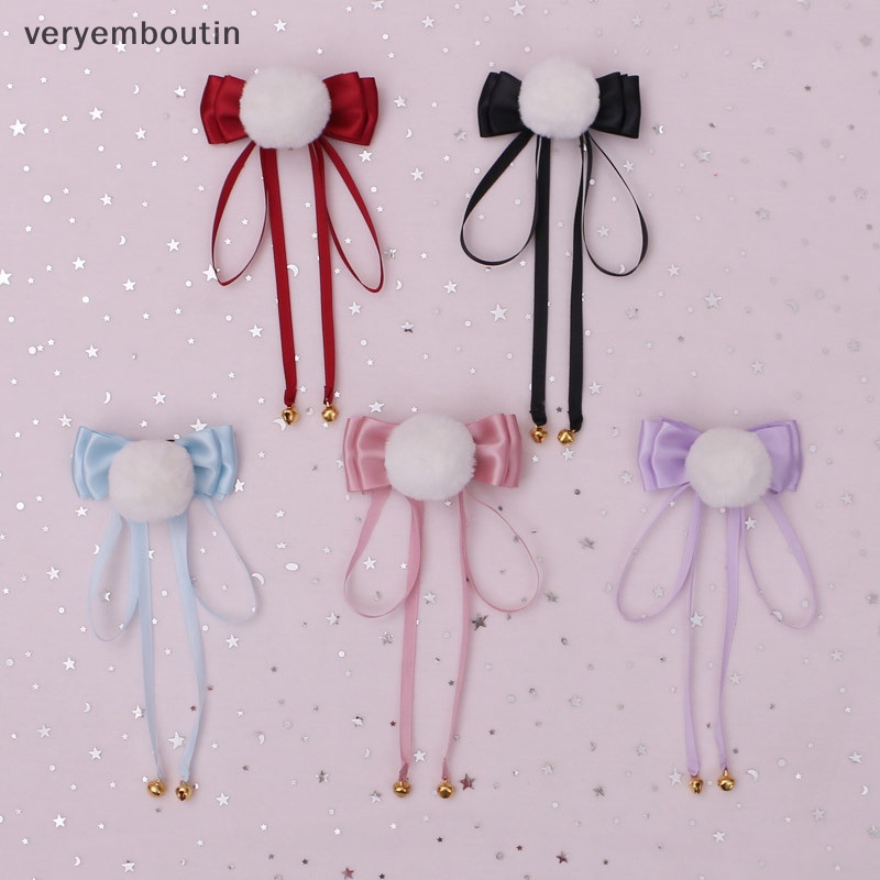 Kẹp Tóc Đính Nơ Và Bóng Lông Dễ Thương Phong Cách Lolita