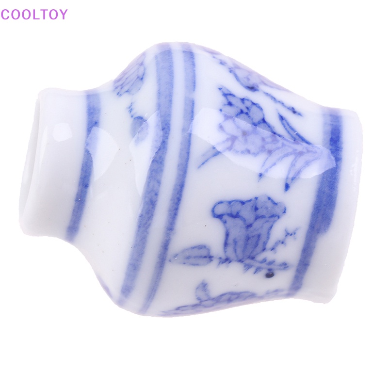Cooltoy Bình Hoa Sứ Trắng Xanh Cỡ 1 / 12 Trang Trí Nhà Búp Bê