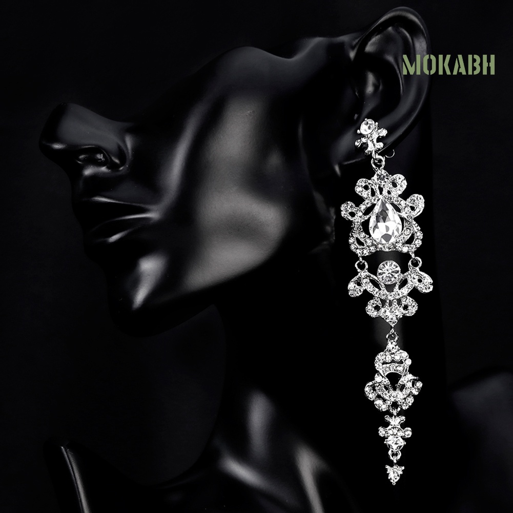 Bông Tai Dáng Dài Đính Đá Sang Trọng Cho Cô Dâu