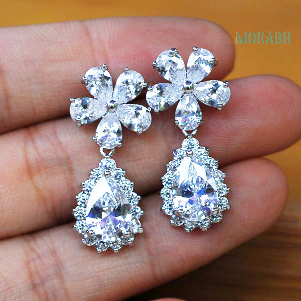 Bông Tai Dáng Dài Đính Đá Hình Hoa Và Quả Lê Thời Trang Cho Nữ