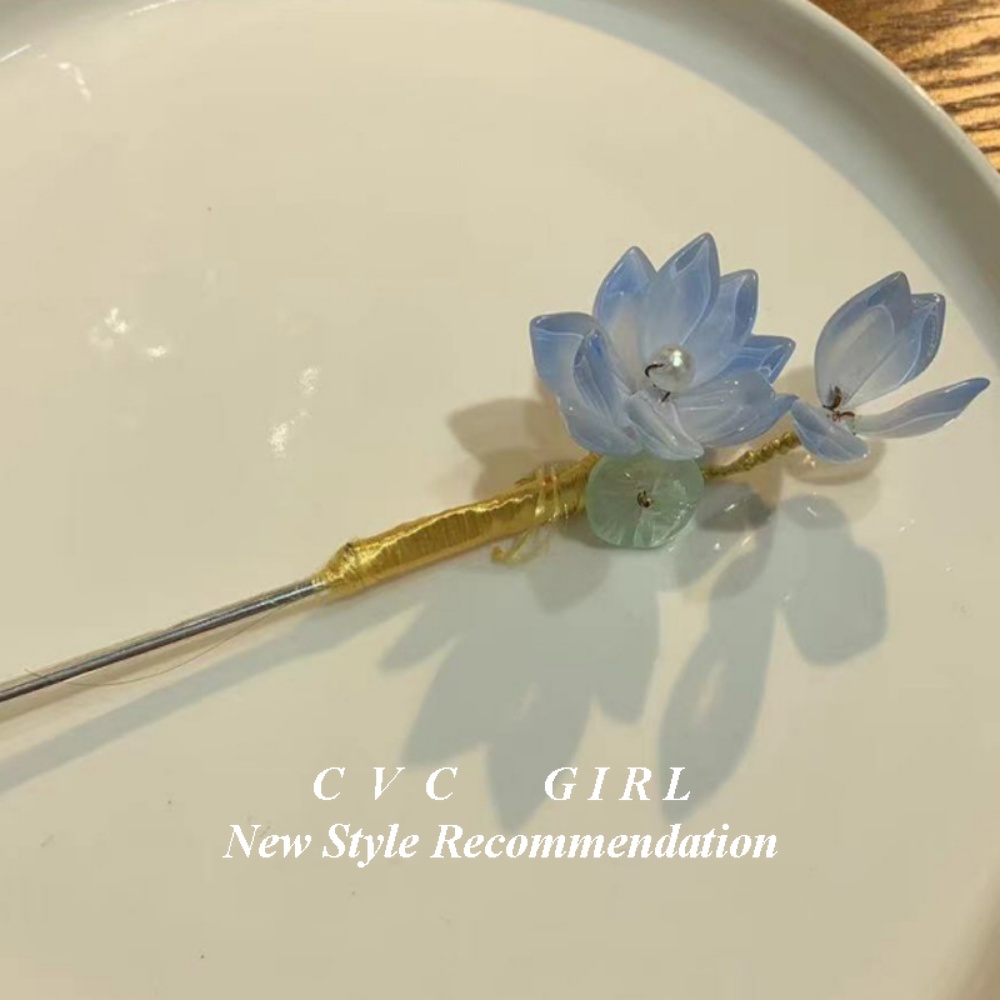 Trâm Cài Tóc Hình Hoa Sen / Mặt Trăng / Hoa Sen Bằng Kính Màu Sắc Thời Trang Phong Cách Trung Hoa
