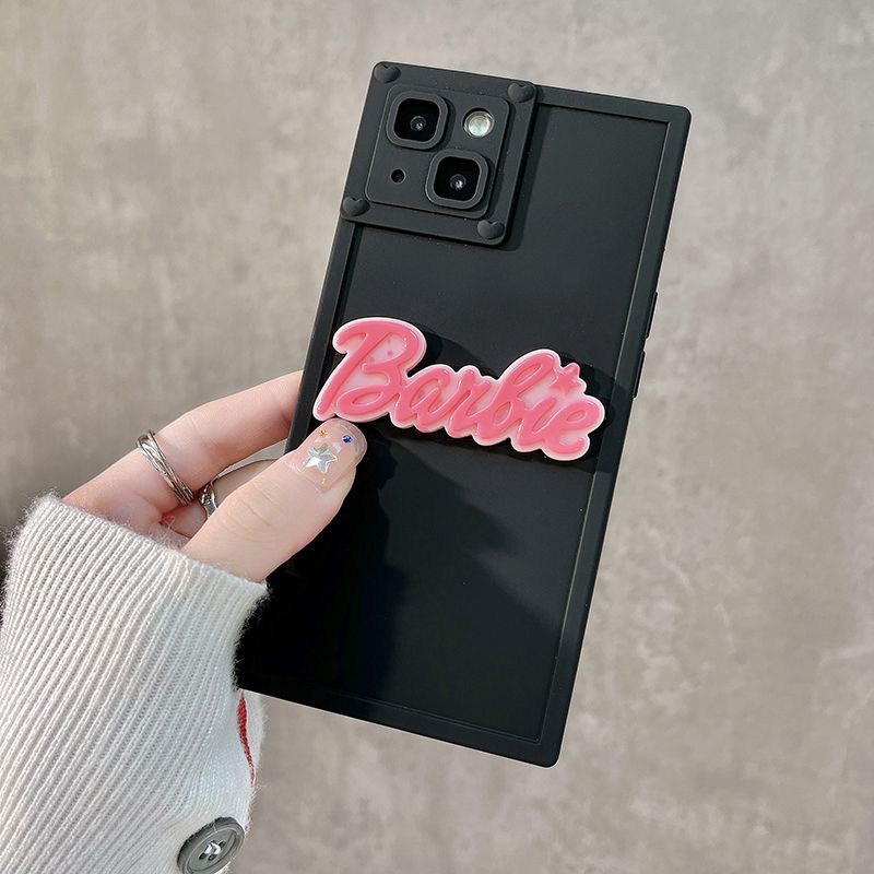Ốp Điện Thoại Silicon Hình Vuông In Chữ Barbie Màu Hồng Phong Cách Hàn Quốc Cho Iphone12 11 / 14pro 13 13