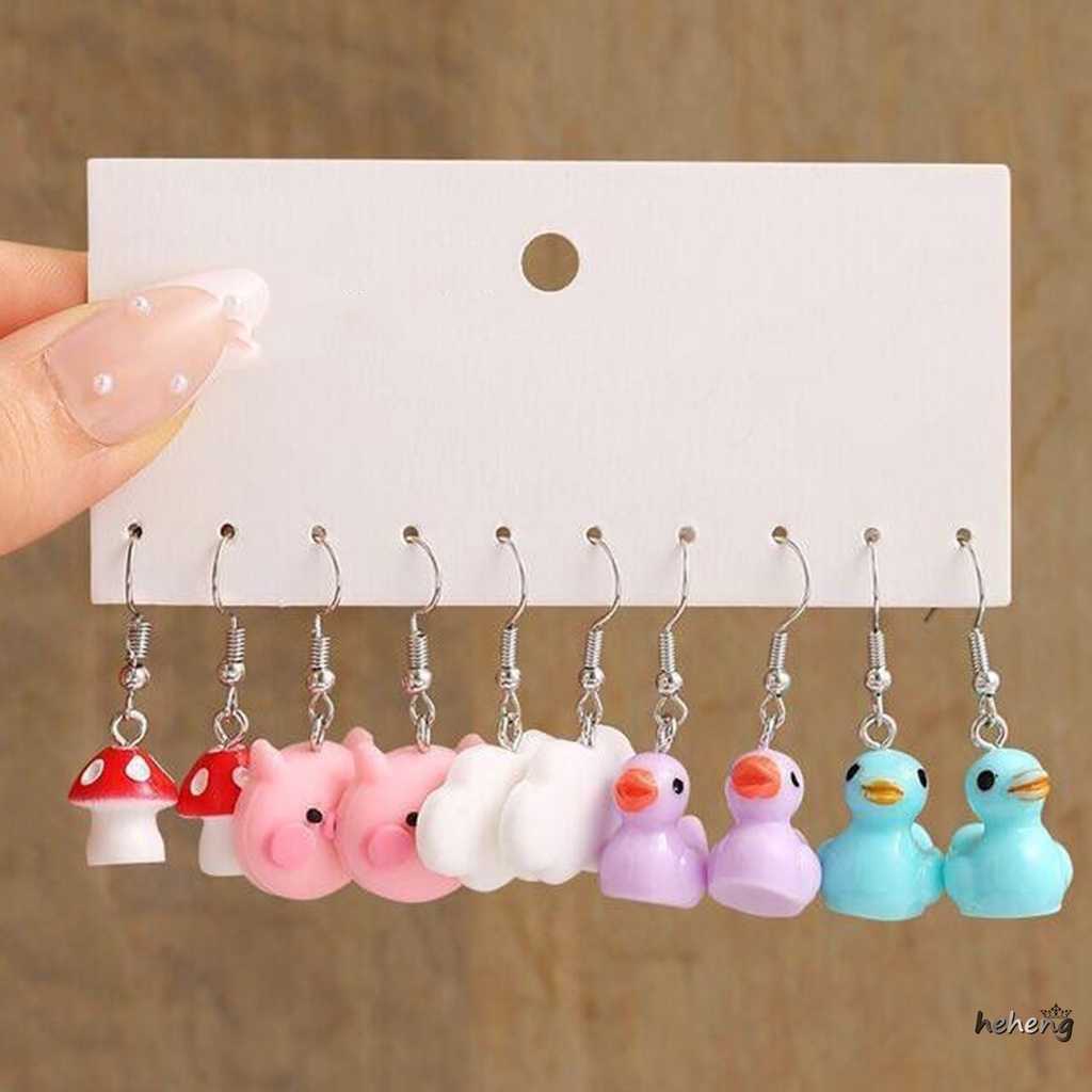 Khuyên Tai Lủng Lẳng Hình Hoa Bướm Vịt Nấm Trái Tim Dễ Thương