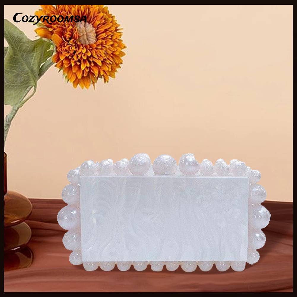 Túi Xách Đeo Chéo Đính Hạt Acrylic Phối Dây Xích Thời Trang Dạ Tiệc Sang Trọng
