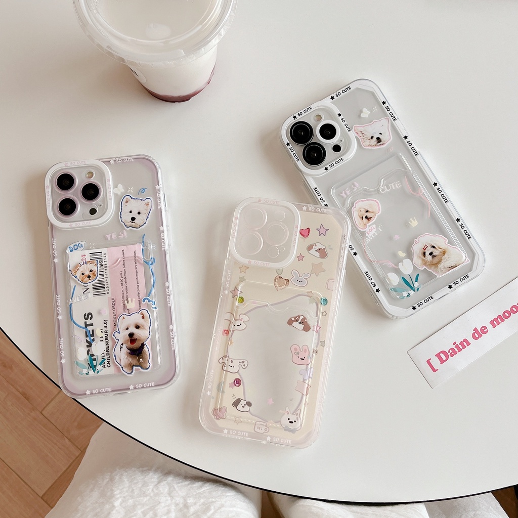 Ốp Điện Thoại Tpu Mềm Trong Suốt In Hình Động Vật Dễ Thương Có Ngăn Đựng Thẻ Cho iPhone 14 Plus 13 12 11 Pro XR XS Max