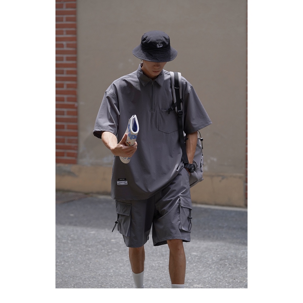 Áo Sơ Mi Tay Ngắn Có Khóa Kéo Phong Cách Đường Phố Mỹ Thời Trang Mùa Hè Cho Nam